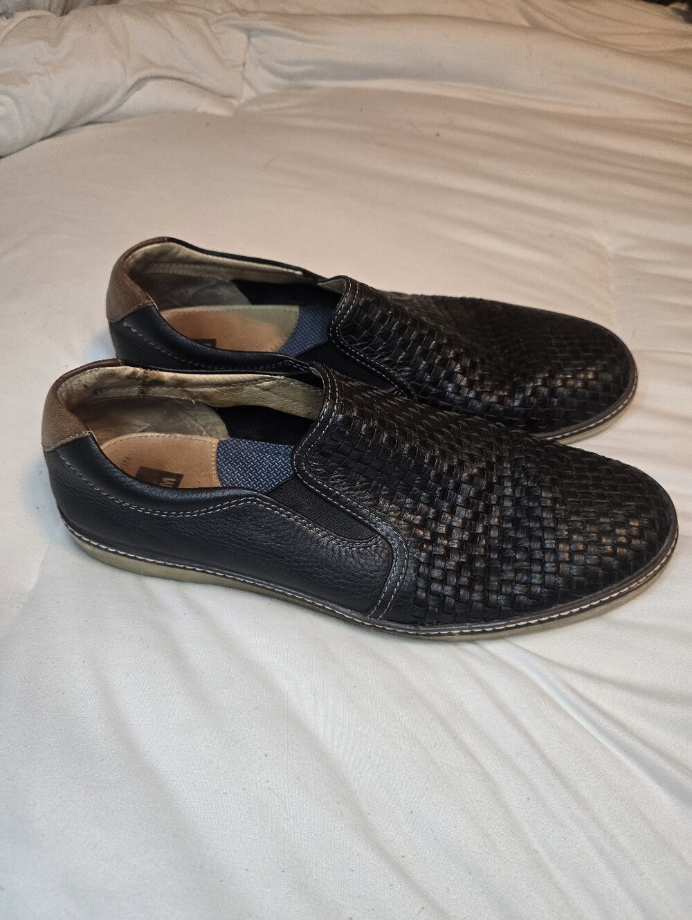 Men's Woven Slip-On Loafers - Black with Tan Trim